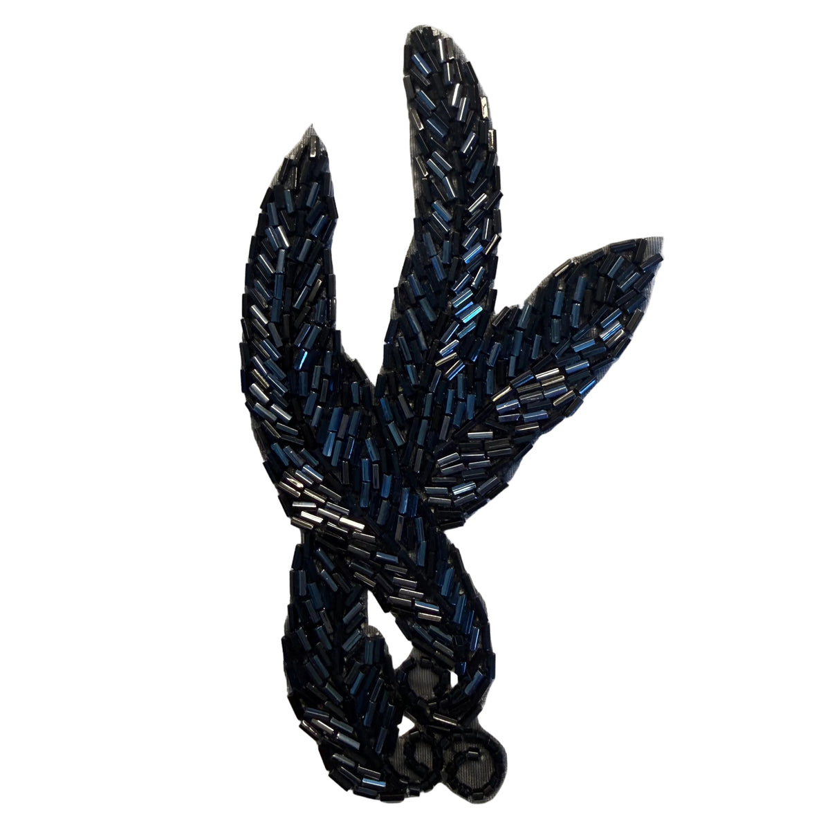 Black & Silver Beaded Leaf Appliqué – 6" x 3"