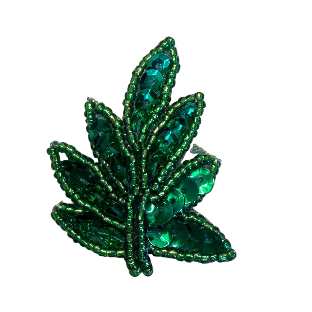 Sequin & Bead Leaf Appliqué – Dark or Light Green Beads, Pair or Single, Pre- Glued Backing or Regular Backing