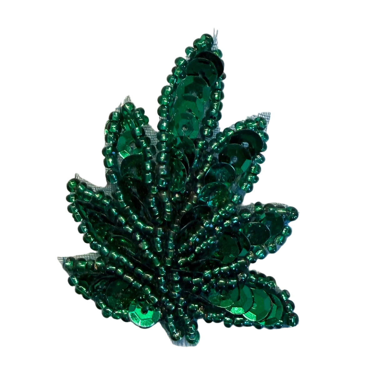 Sequin & Bead Leaf Appliqué – Dark or Light Green Beads, Pair or Single, Pre- Glued Backing or Regular Backing