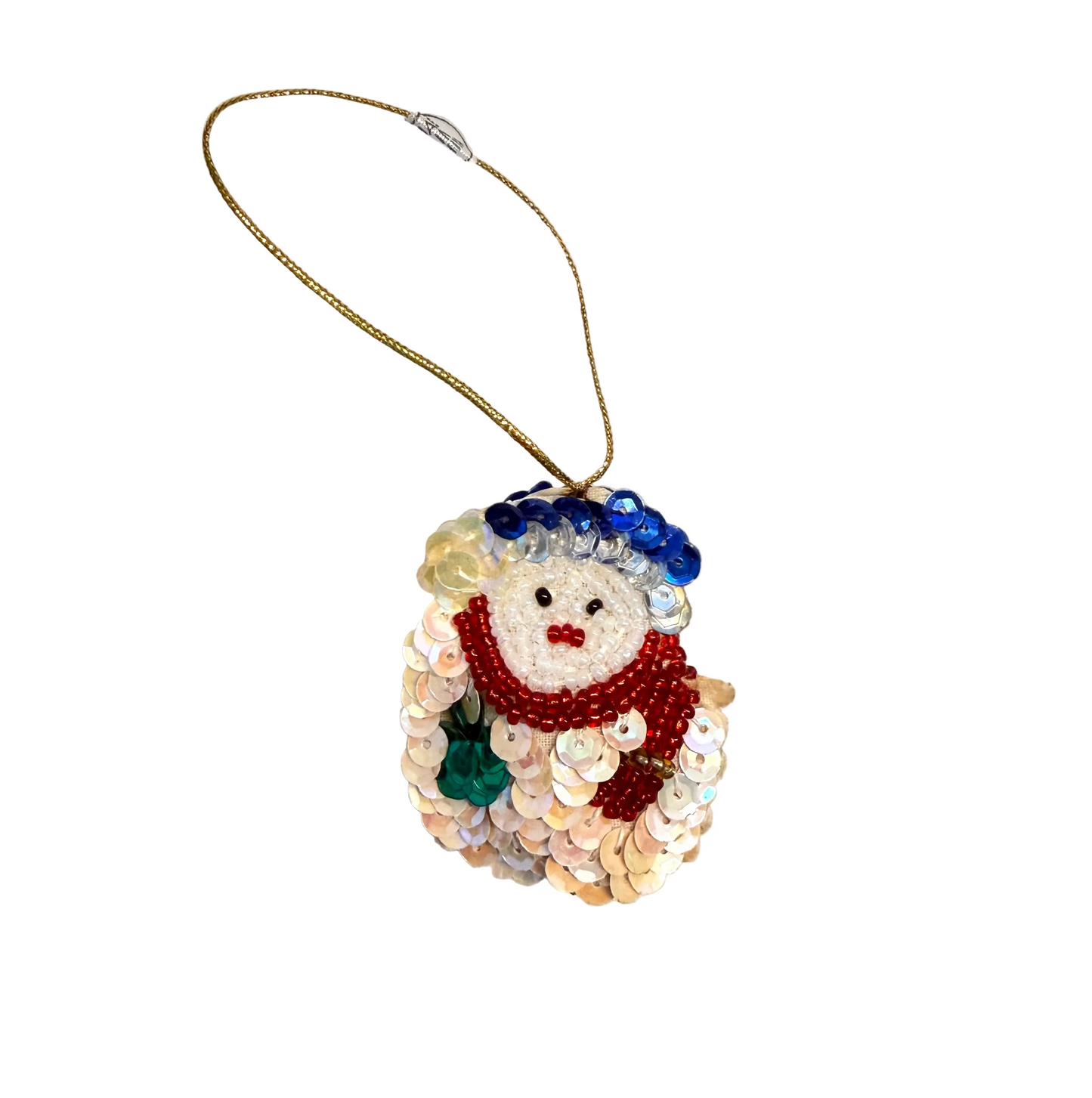 Snowman Sequin Christmas Tree Ornament, Beige or White, 2.25" x 2"
