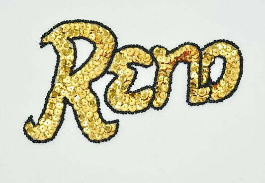 Reno Gold Sequin Appliqué with Black Beads 5" x 3"
