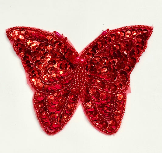 Butterfly with Red Sequins and Pink and Red Beads 4.75" x 3.5"