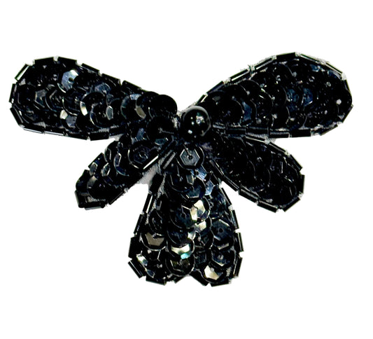 Flower with Black Sequins and Beads 3.25" x 2.25"