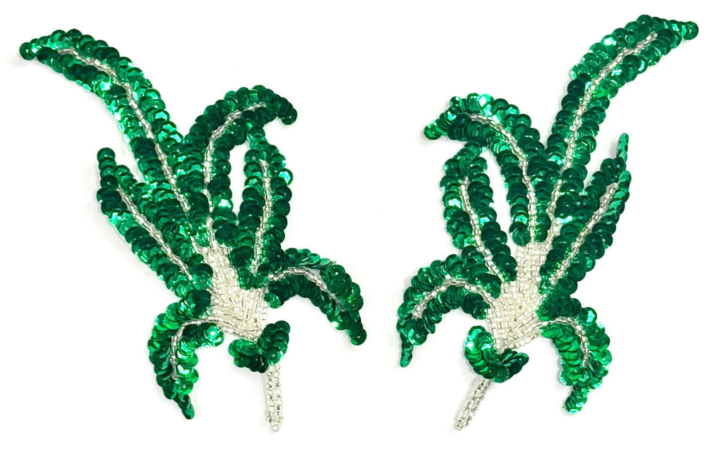 Choice of Leaf Pair or Singles with Green Sequins and Silver Beads 6" x 3"