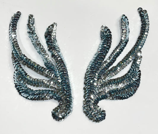 Leaf Pair with Ice Blue Sequins* 6" x 2.75"