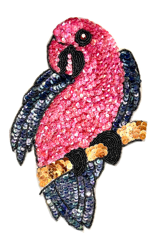 Parrot Perched - Choice of Maroon or Gold with Bronze and Moonlight Sequins, Black Beads and a Rhinestone Eye 10.5" x 6.75"