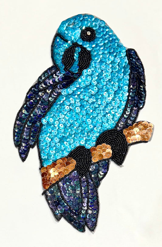 Parrot with Turquoise, Bronze and Moonlight Sequins, Black Beads and a Rhinestone Eye 10.5" x 6.75"