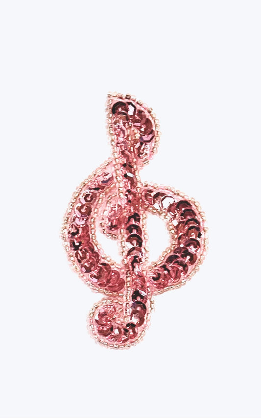 Treble Clef with Pink Sequins and Beads 3" x 1.75"