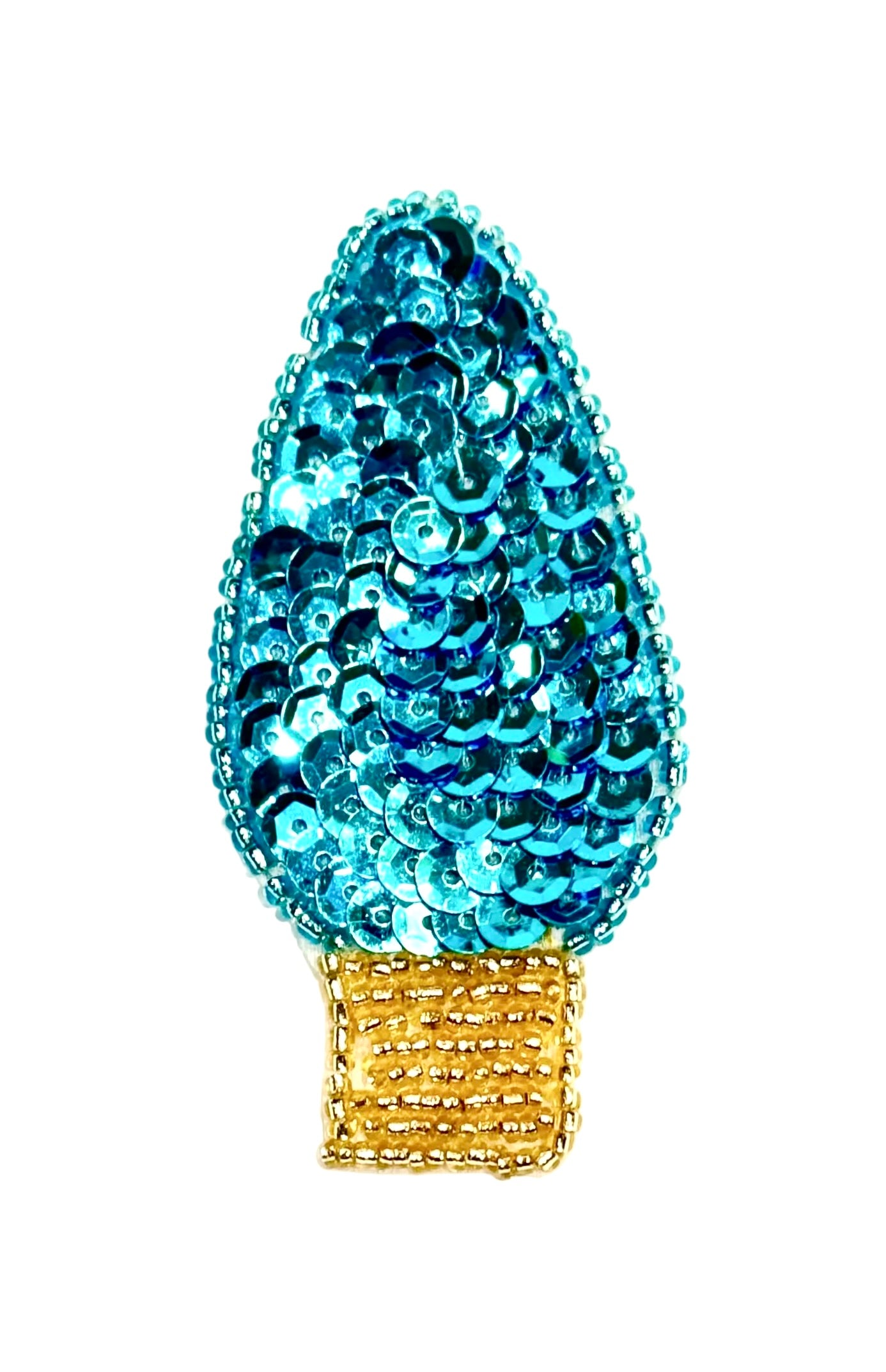 Christmas Light Bulb Appliqué - Choice of Color Sequins and Gold Beads 3" x 1.25"