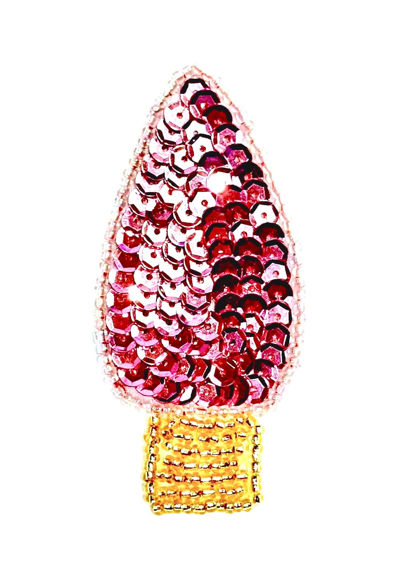 Christmas Light Bulb Appliqué - Choice of Color Sequins and Gold Beads 3" x 1.25"