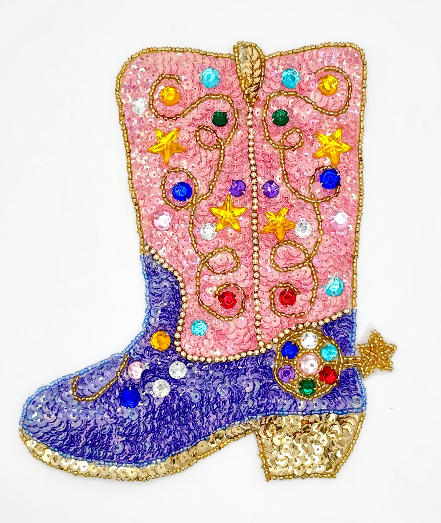 Cowboy Boots with  Multicolored Sequins, Beads and Rhinestones - Choice of Pair or Single Boot - 7" x 6.25" Each Side