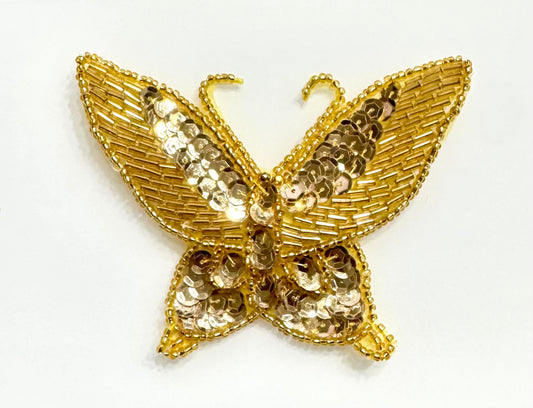 Butterfly with Gold Sequins and Beads 3.75" x 3"