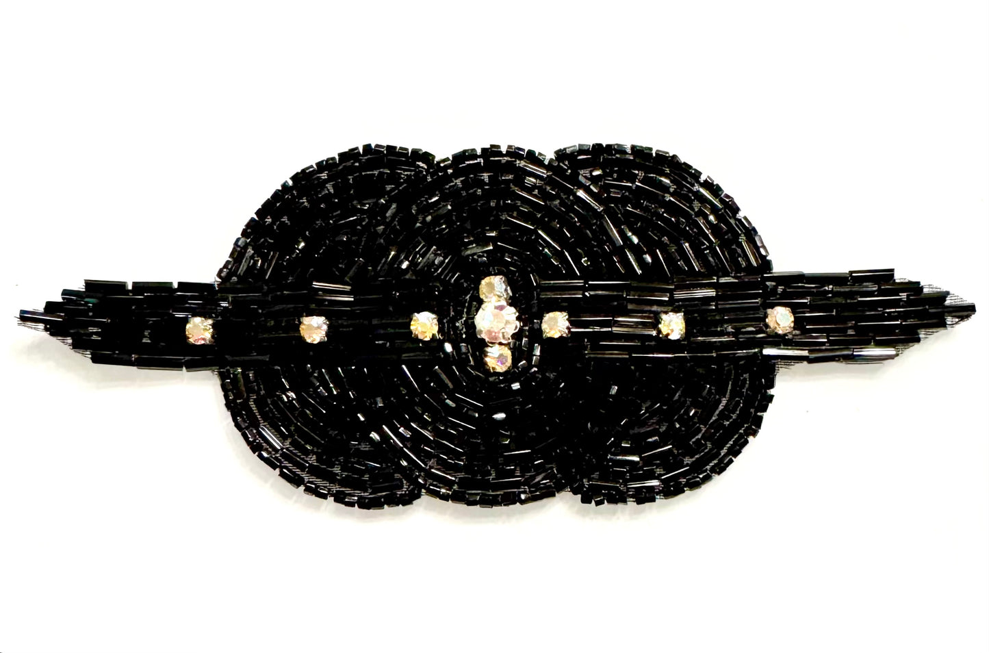 Designer Motif Triple Circle with Black Beads and AB Rhinestones 5" x 2”