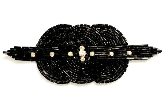 Designer Motif Triple Circle with Black Beads and AB Rhinestones 4" x 2.25"