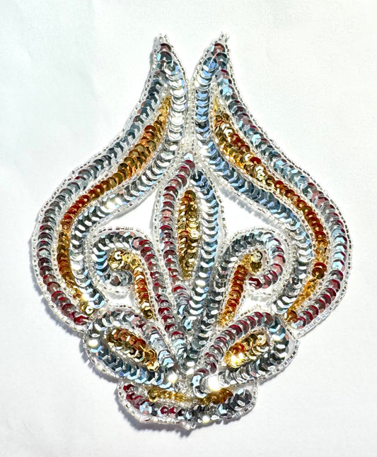 Designer Motif with Silver and Gold Sequins and Silver Beads 6.5" x 5.5"