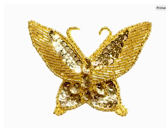 Mariposa con lentejuelas doradas y cuentas 3.75" x 3"