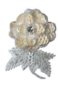Flower Pair Triple Layered with Cream and White Sequins and Beads 3" x 2"