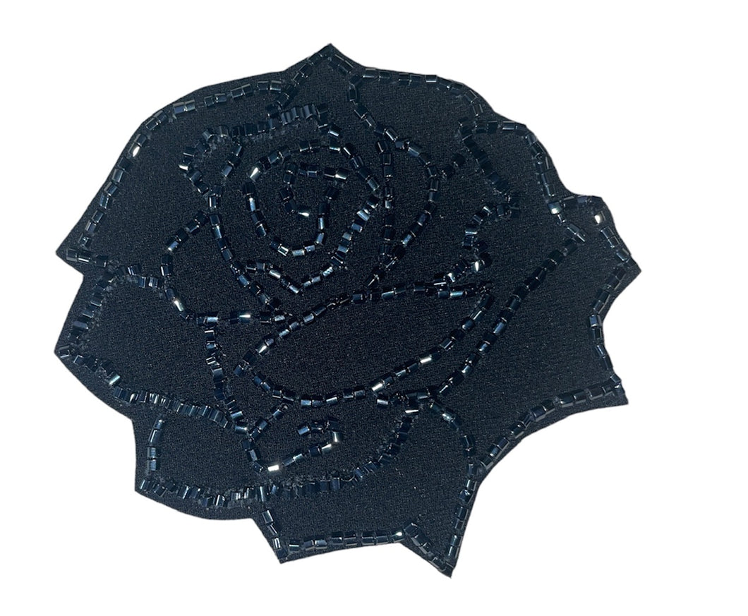 Flower Black with Embroidered Gun Metal Beads 4