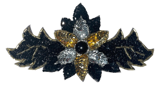 Designer Motif Black Gold and Silver Sequins 6.25"