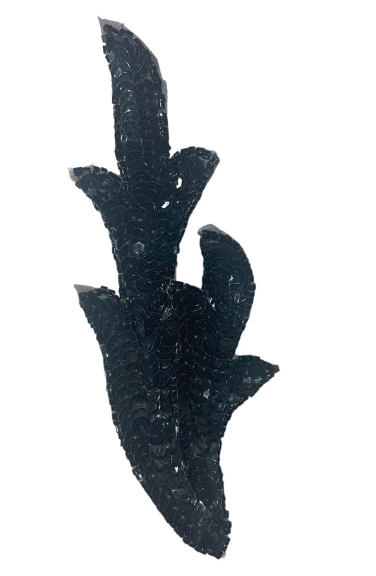 Leaf with Black Sequins and Beads 7" x 2.5"