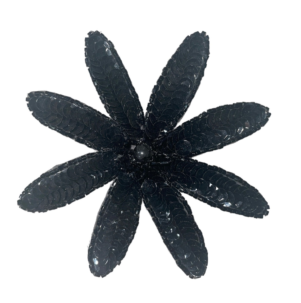 Flower with Black Sequins and Beads 4" x 4"