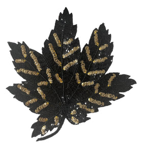 Leaf with Black and Gold Sequins 9" x 9"