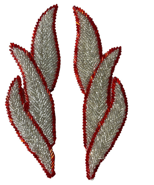Leaf Pair with Silver and Red Beads 7" x 2"
