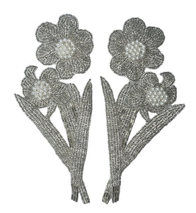 Flower Pair with Silver Beads 7" x 3.5"