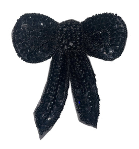 Bow Black Sequins and Beads 4" x 3.5"