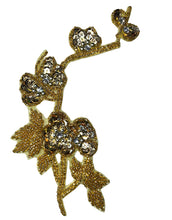 Load image into Gallery viewer, Flower with Gold Sequins, Beads and Rhinestones 7.5&quot; x 2.5&quot;