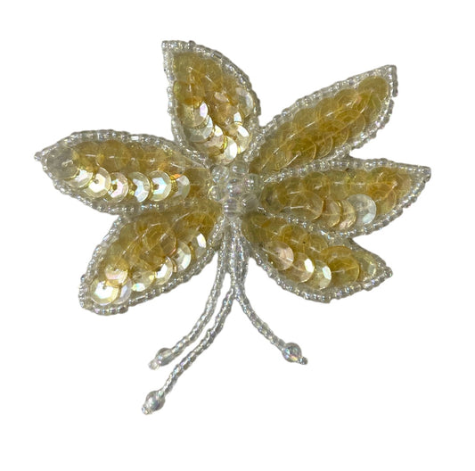 Flower Epaulet with China White Iridescent Sequins and Beads 3" x 3"