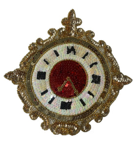 Clock with Gold Beige Red Sequins and Beads 8.5" x 9"