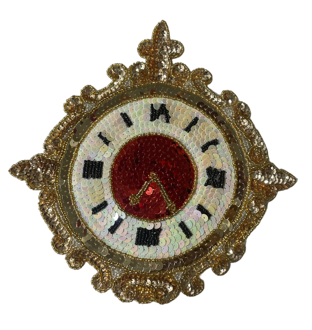 Clock with Gold Beige Red Sequins and Beads 8.5