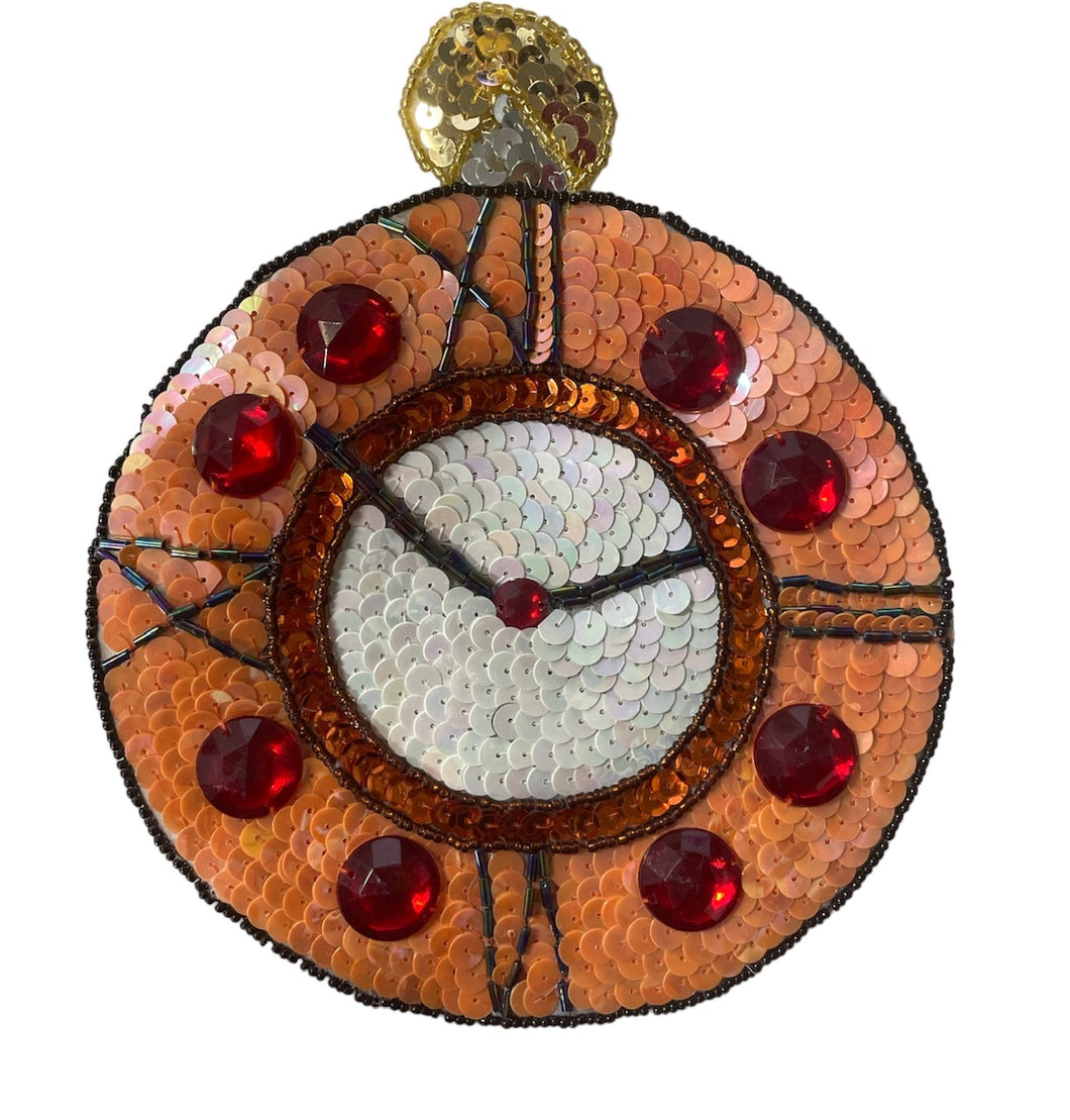 Clock with Peach Sequins and Eight Red Rhinestones 7
