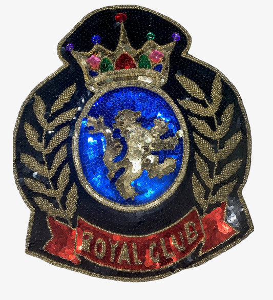 Large Royal Club with Lion Patch with Multi-Colored Sequins and Beads 12" x 10"