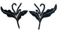 Black Sequin Beaded Flower Pair 6.5