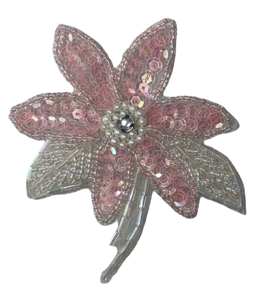 Flower Pink and Iridescent Sequins and Beads 3" x 2.75"