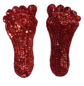 Foot print Pair with Red Sequins and Beads 7" x 4"