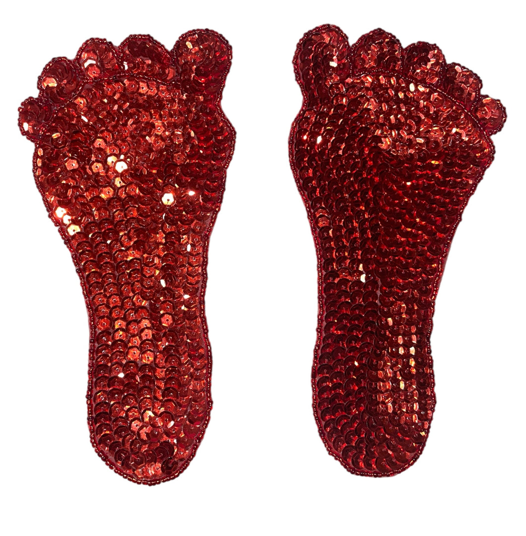Foot print Pair with Red Sequins and Beads 7