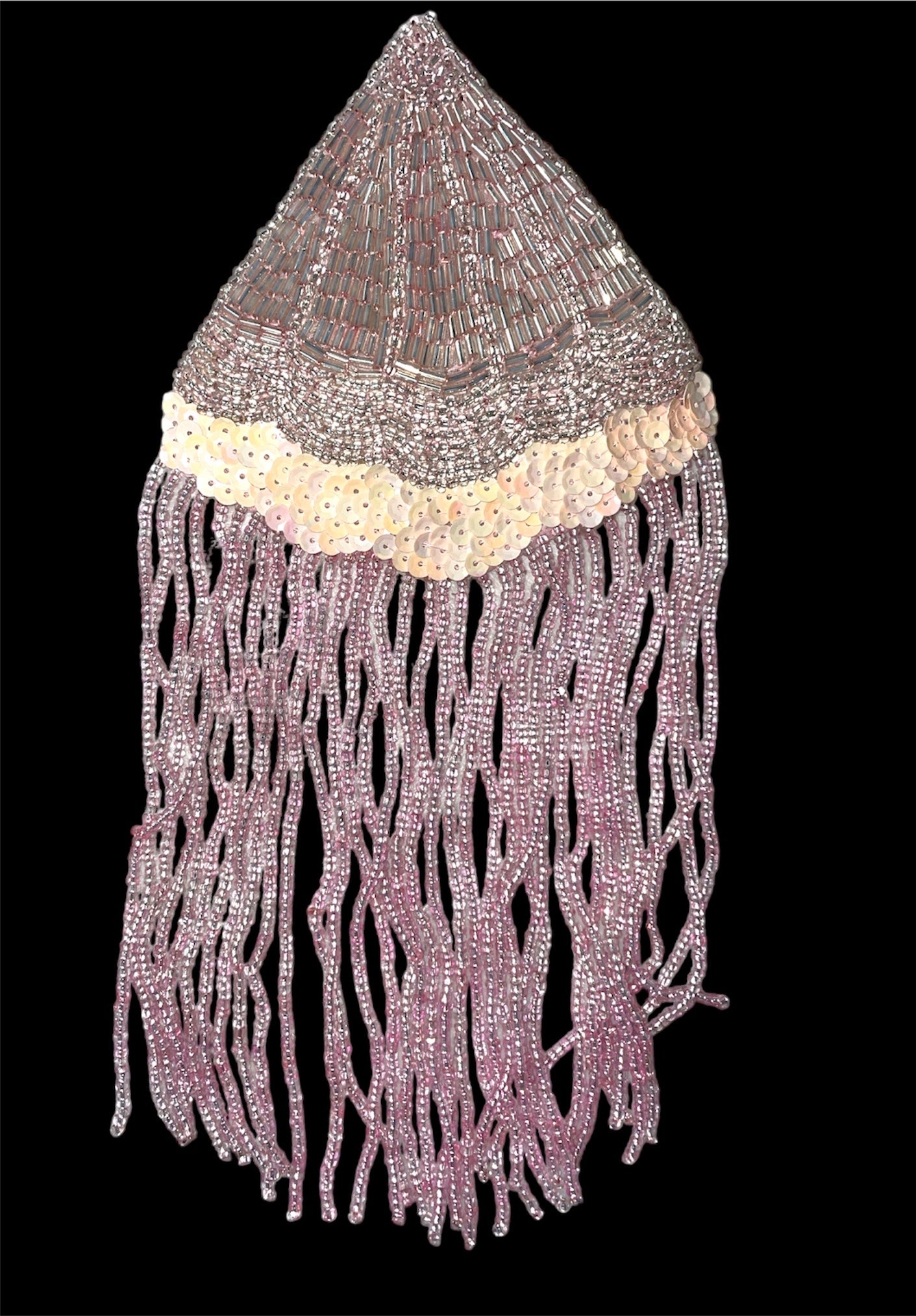 Epaulet with Iridescent White Sequins and Pink Beads 9" x 4"