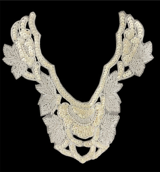 Designer Motif Neckline Bodice Iridescent Sequins and Beads 11" x 11"