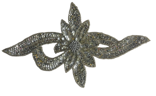 Flower Silver with Gold Tint Sequins and Beads 12.5" x 7.5"