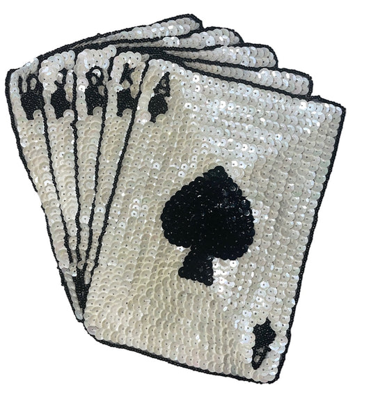 Choice of Size Spades Royal Flush Playing Cards Set with Beige Sequins and Black Beads