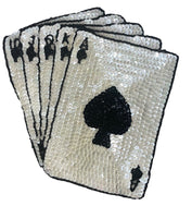 Choice of Size Royal Flush Playing Cards Set with Beige Sequins and Black Beads