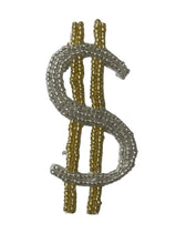 Load image into Gallery viewer, Dollar Sign Made with Silver and Gold Beads 3&quot; x 1.5&quot;