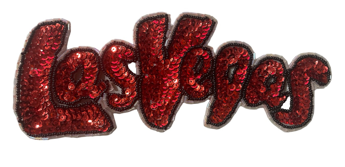 Las Vegas Word Spelled out with Red and Black Sequins and Beads 8.75" x 3.5"