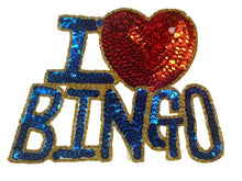 Load image into Gallery viewer, I Love Bingo, Blue Sequins &amp; Gold Beaded 5&quot; x 7&quot;