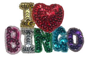 "I Love Bingo" with MultiColored Sequins and Beads 2.5" x 3.5"