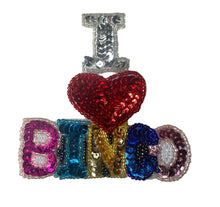 Load image into Gallery viewer, I Love Bingo Multi-colored Sequins 3.5&quot; x 3.5&quot;