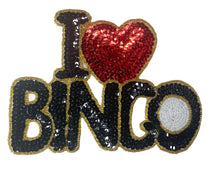 Load image into Gallery viewer, I Love Bingo, black sequins with gold beads, 4.5&quot; x 6.5&quot;